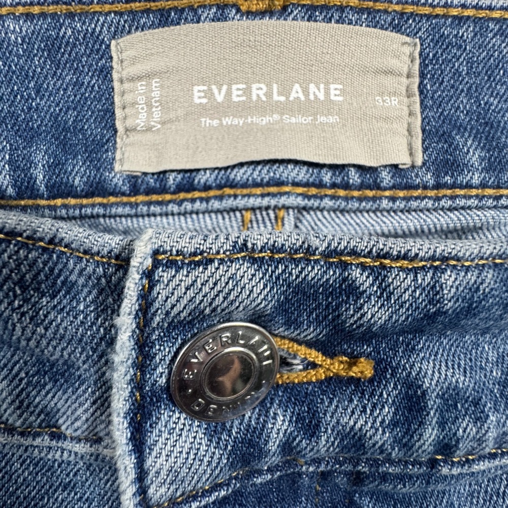 Everlane The Way-High Sailor Jean Women 33R Blue Wide Leg High Rise Denim 36x29 - Picture 2 of 9